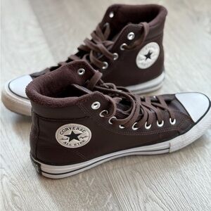 Converse Leather High-Top Sneakers in Dark Brown